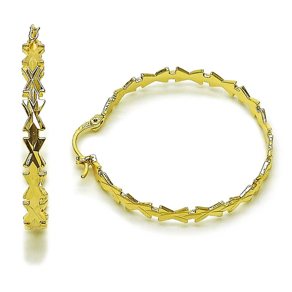 Oro Laminado Medium Hoop, Gold Filled Style Diamond Cutting Finish, Golden Finish