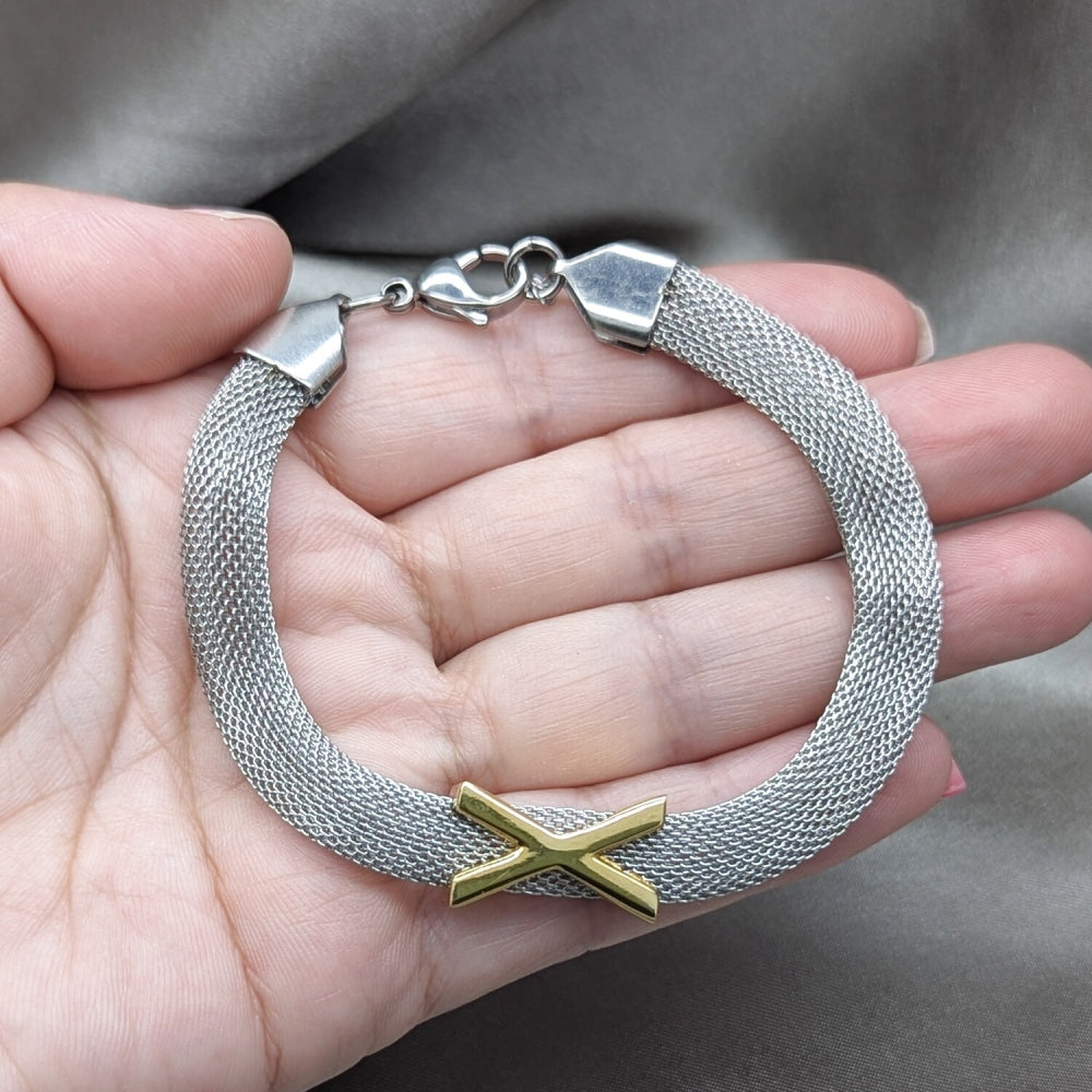 Stainless Steel Fancy Bracelet, Polished, Two Tone