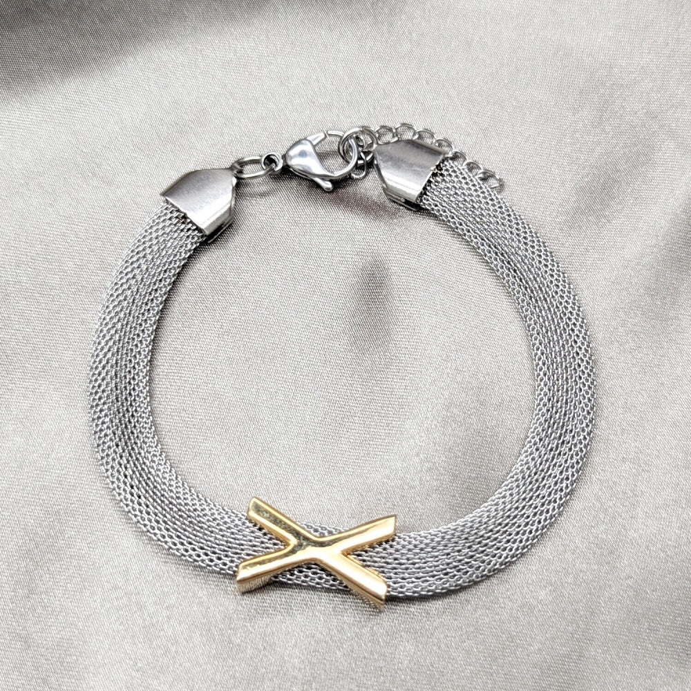 Stainless Steel Fancy Bracelet, Polished, Two Tone