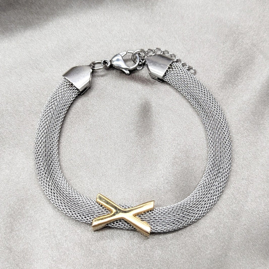 Stainless Steel Fancy Bracelet, Polished, Two Tone