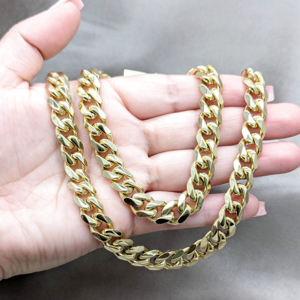 Stainless Steel Necklace and Bracelet, Miami Cuban Design, Polished, Golden Finish