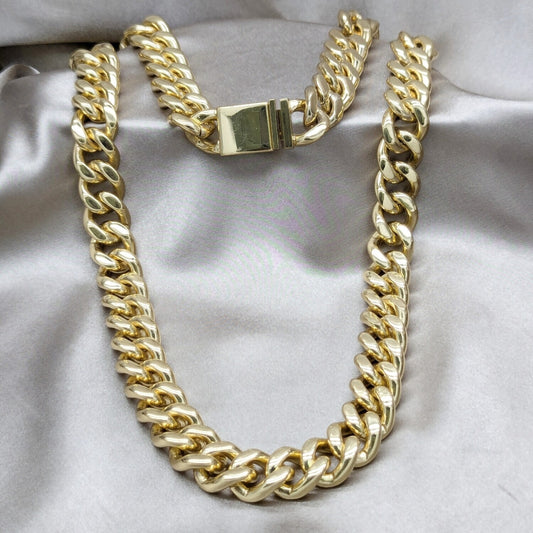 Stainless Steel Necklace and Bracelet, Miami Cuban Design, Polished, Golden Finish