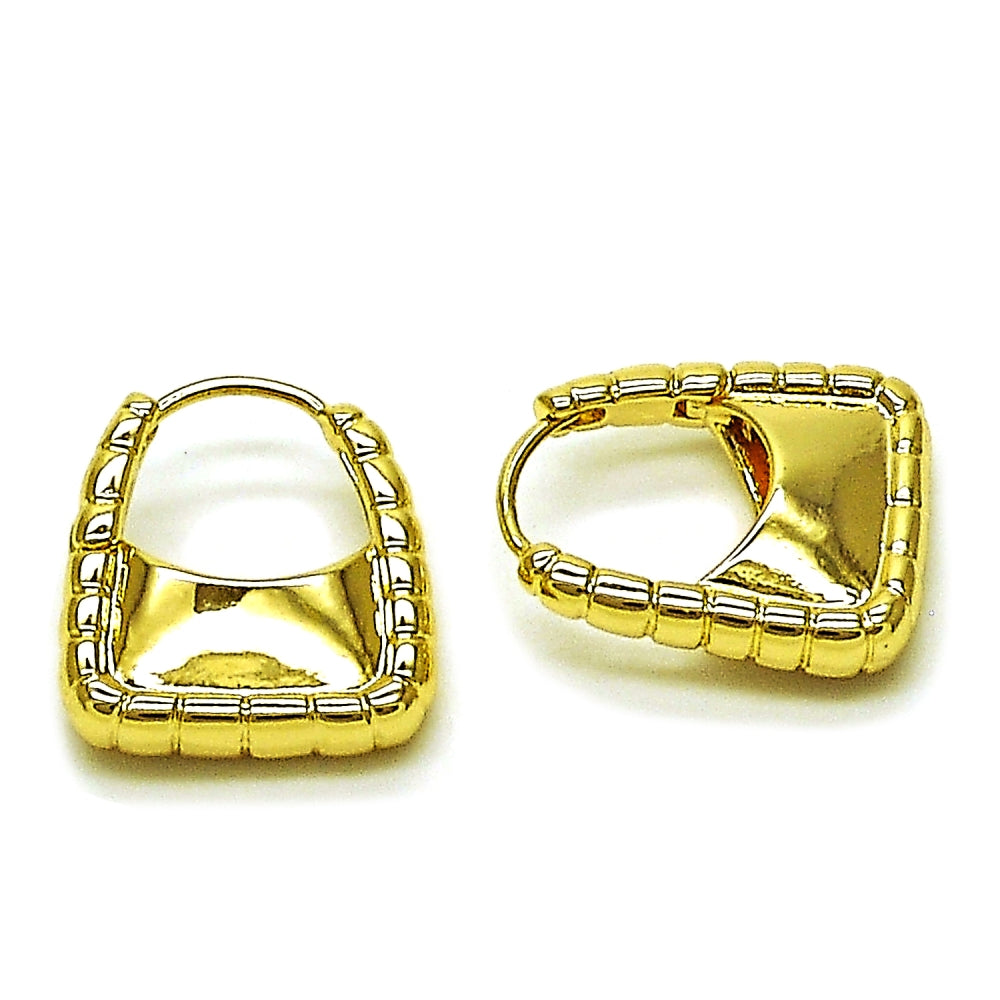 Oro Laminado Huggie Hoop, Gold Filled Style Purse and Lock Design, Polished, Golden Finish