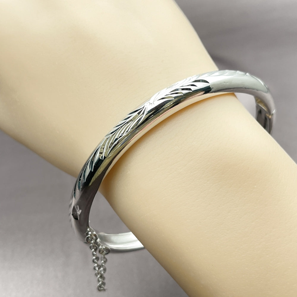 Rhodium Gold Filled Individual Bangle, Diamond Cutting Finish, Rhodium Finish