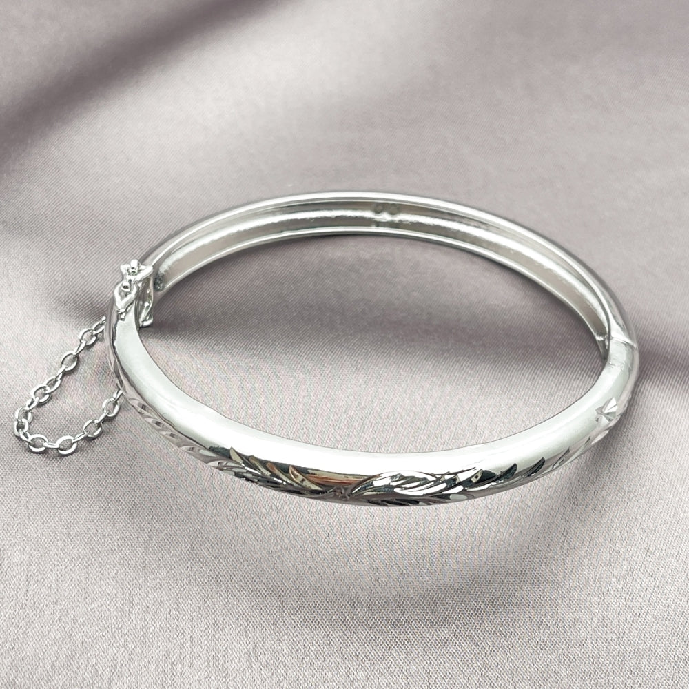 Rhodium Gold Filled Individual Bangle, Diamond Cutting Finish, Rhodium Finish