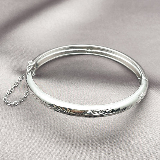 Rhodium Gold Filled Individual Bangle, Diamond Cutting Finish, Rhodium Finish