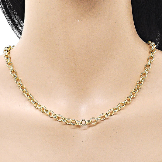 Oro Laminado Basic Necklace, Gold Filled Style Rolo Design, Polished, Golden Finish