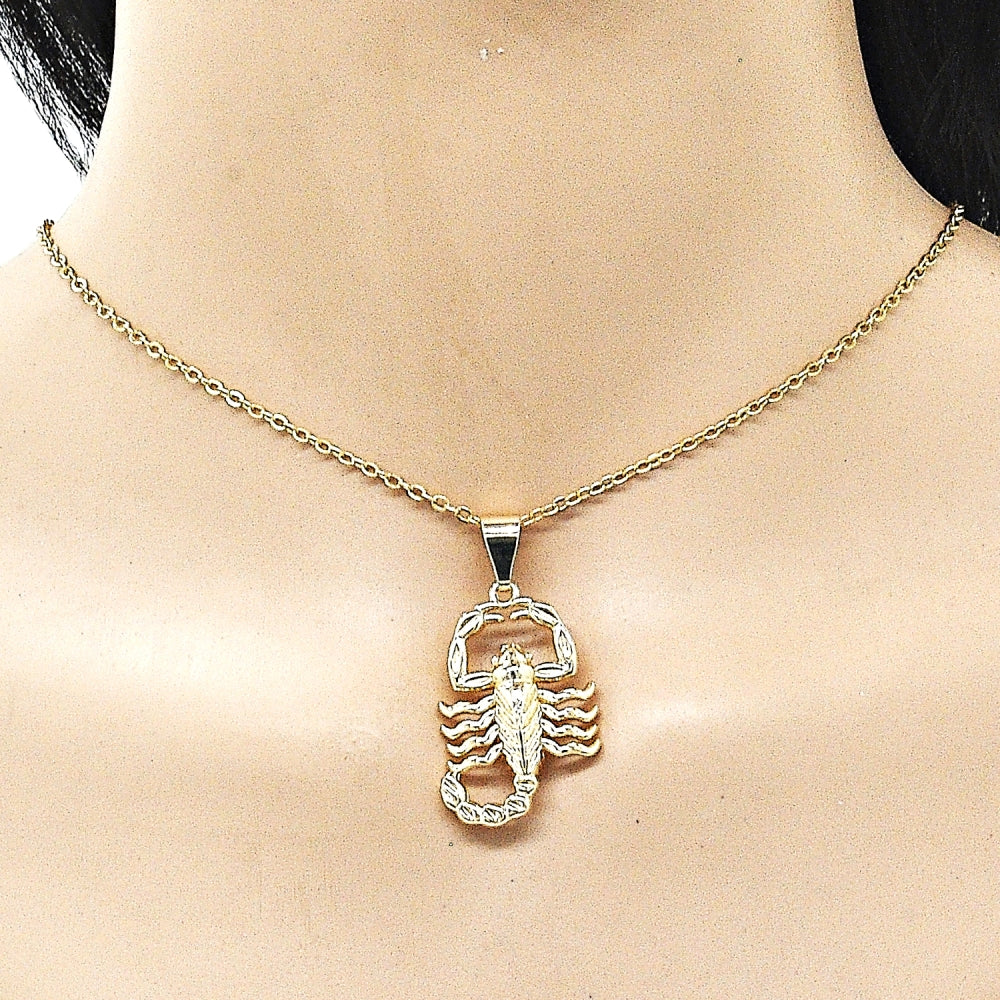 Oro Laminado Religious Pendant, Gold Filled Style Scorpion Design, Polished, Golden Finish