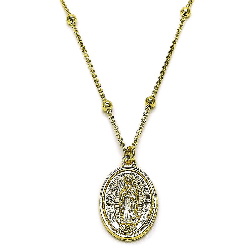 Oro Laminado Pendant Necklace, Gold Filled Style Guadalupe and Rolo Design, Polished, Golden Finish