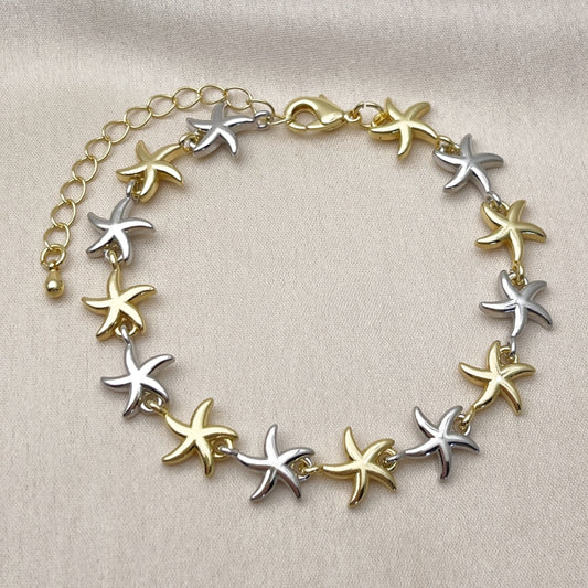 Oro Laminado Tennis Bracelet, Gold Filled Style Star Design, Polished, Two Tone