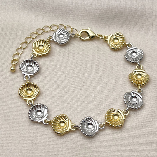 Oro Laminado Tennis Bracelet, Gold Filled Style Shell Design, Polished, Two Tone
