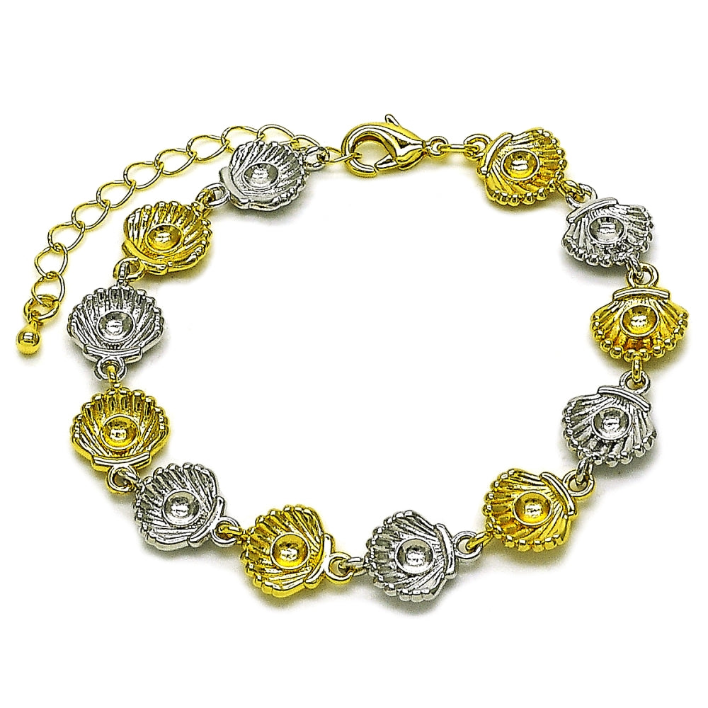 Oro Laminado Tennis Bracelet, Gold Filled Style Shell Design, Polished, Two Tone