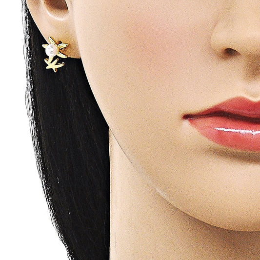 Oro Laminado Stud Earring, Gold Filled Style Star Design, with Ivory Pearl, Polished, Golden Finish