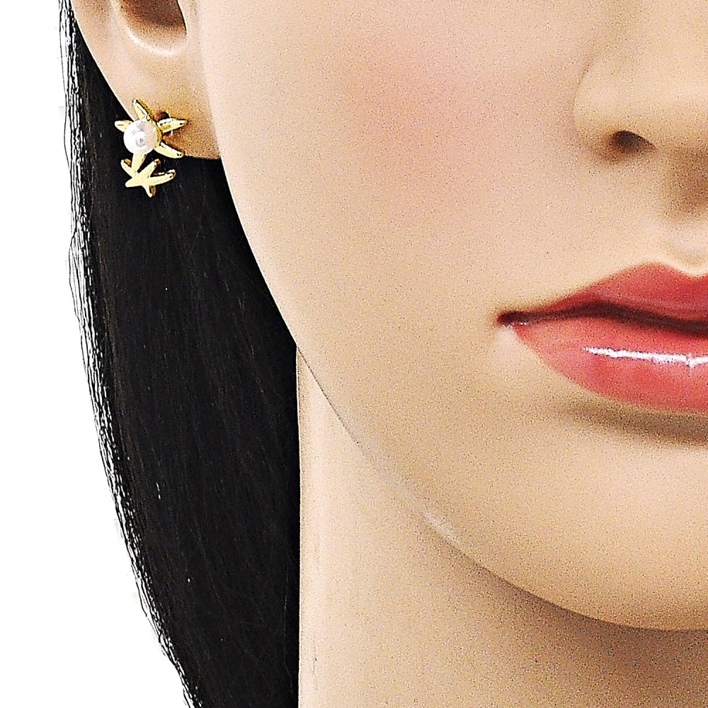 Oro Laminado Stud Earring, Gold Filled Style Star Design, with Ivory Pearl, Polished, Golden Finish
