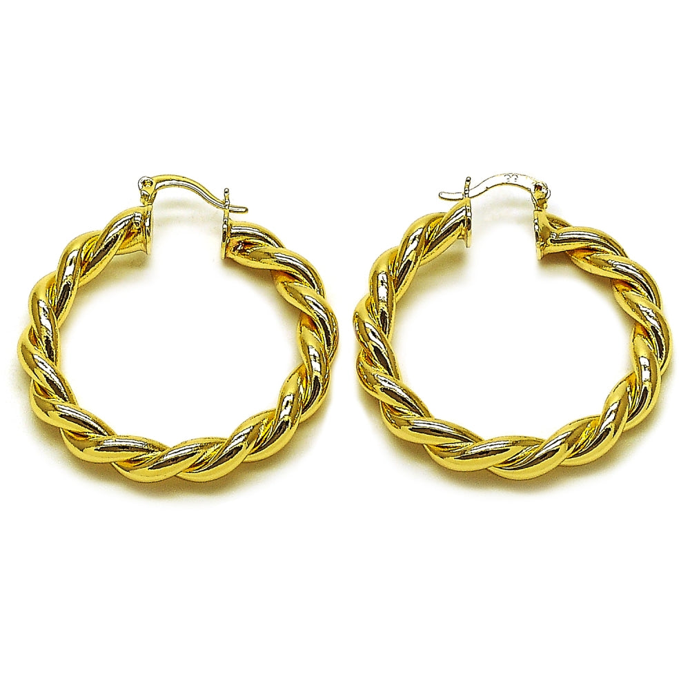 Oro Laminado Medium Hoop, Gold Filled Style Twist and Hollow Design, Polished, Golden Finish
