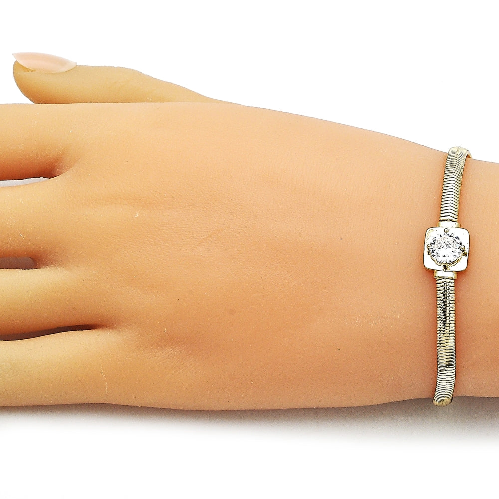 Oro Laminado Fancy Bracelet, Gold Filled Style Rat Tail Design, with White Cubic Zirconia, Polished, Golden Finish