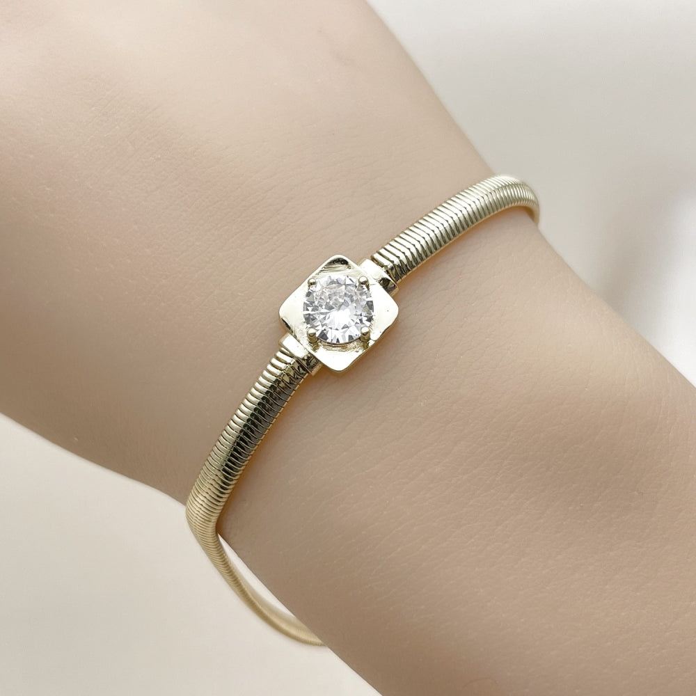 Oro Laminado Fancy Bracelet, Gold Filled Style Rat Tail Design, with White Cubic Zirconia, Polished, Golden Finish