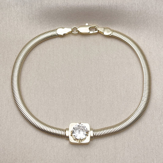 Oro Laminado Fancy Bracelet, Gold Filled Style Rat Tail Design, with White Cubic Zirconia, Polished, Golden Finish
