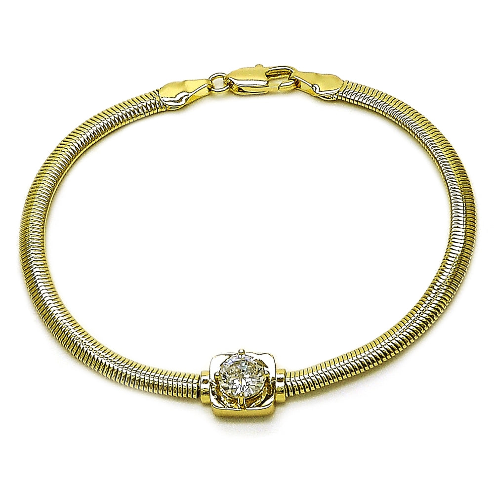 Oro Laminado Fancy Bracelet, Gold Filled Style Rat Tail Design, with White Cubic Zirconia, Polished, Golden Finish