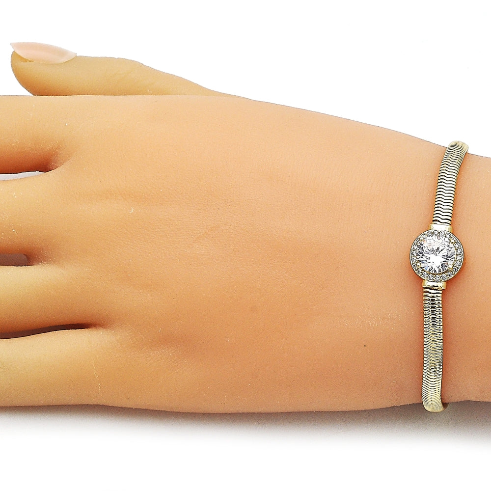 Oro Laminado Fancy Bracelet, Gold Filled Style Rat Tail and Cluster Design, with White Cubic Zirconia and White Micro Pave, Polished, Golden Finish