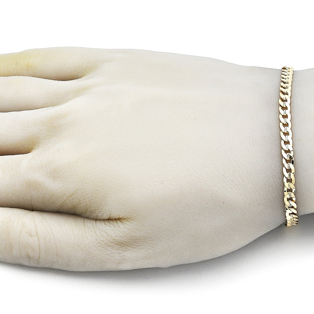 Oro Laminado Basic Bracelet, Gold Filled Style Concave Cuban Design, Polished, Golden Finish