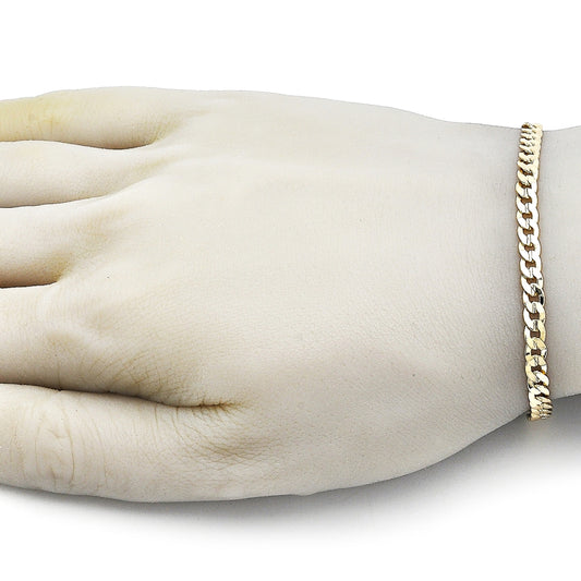 Oro Laminado Basic Bracelet, Gold Filled Style Concave Cuban Design, Polished, Golden Finish