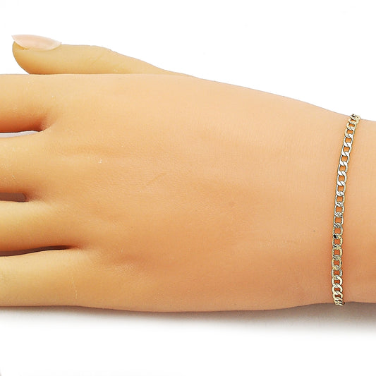 Oro Laminado Basic Bracelet, Gold Filled Style Curb and Pave Cuban Design, Diamond Cutting Finish, Golden Finish