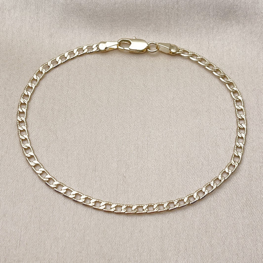 Oro Laminado Basic Bracelet, Gold Filled Style Curb and Pave Cuban Design, Diamond Cutting Finish, Golden Finish