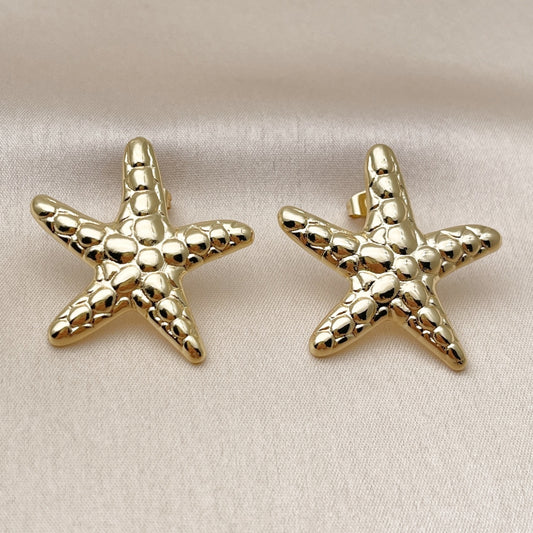 Oro Laminado Stud Earring, Gold Filled Style Star Design, Polished, Golden Finish