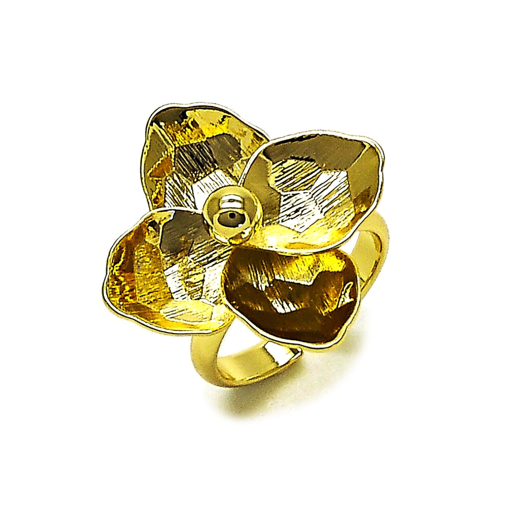 Oro Laminado Elegant Ring, Gold Filled Style Flower Design, Diamond Cutting Finish, Golden Finish