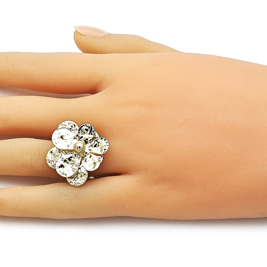 Oro Laminado Elegant Ring, Gold Filled Style Flower Design, Diamond Cutting Finish, Golden Finish