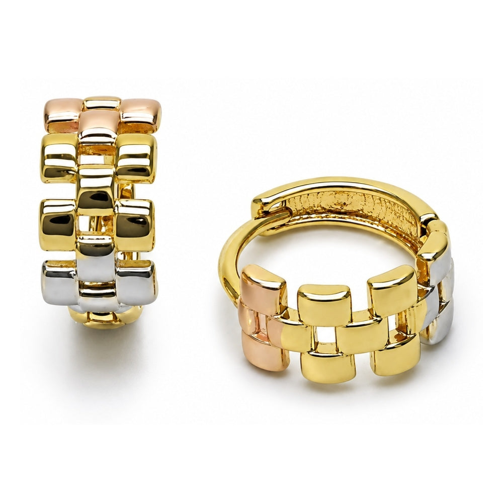 Oro Laminado Huggie Hoop, Gold Filled Style Polished, Tricolor
