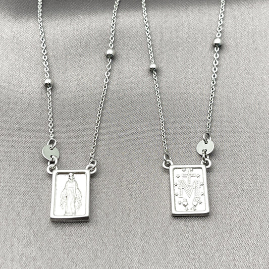 Oro Laminado Pendant Necklace, Gold Filled Style Medalla Milagrosa and Cross Design, Polished, Golden Finish