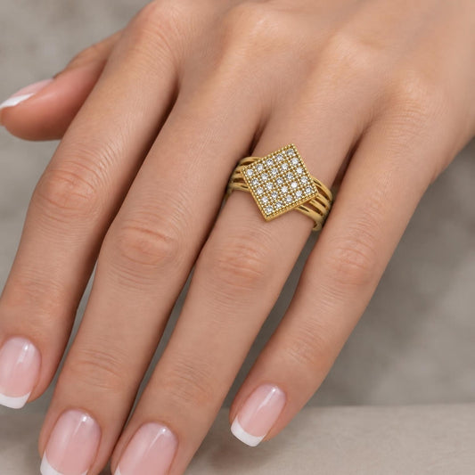 Oro Laminado Multi Stone Ring, Gold Filled Style with White Micro Pave, Polished, Golden Finish