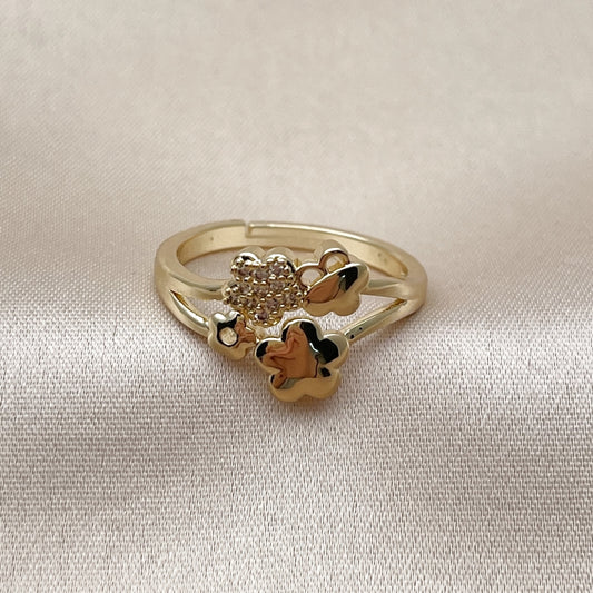 Oro Laminado Multi Stone Ring, Gold Filled Style Flower Design, with White Micro Pave, Polished, Golden Finish