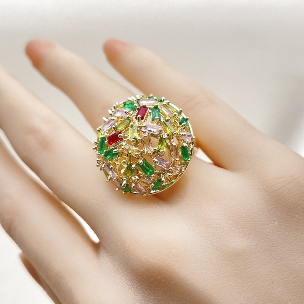 Oro Laminado Multi Stone Ring, Gold Filled Style Baguette Design, with Multicolor Cubic Zirconia, Polished, Golden Finish
