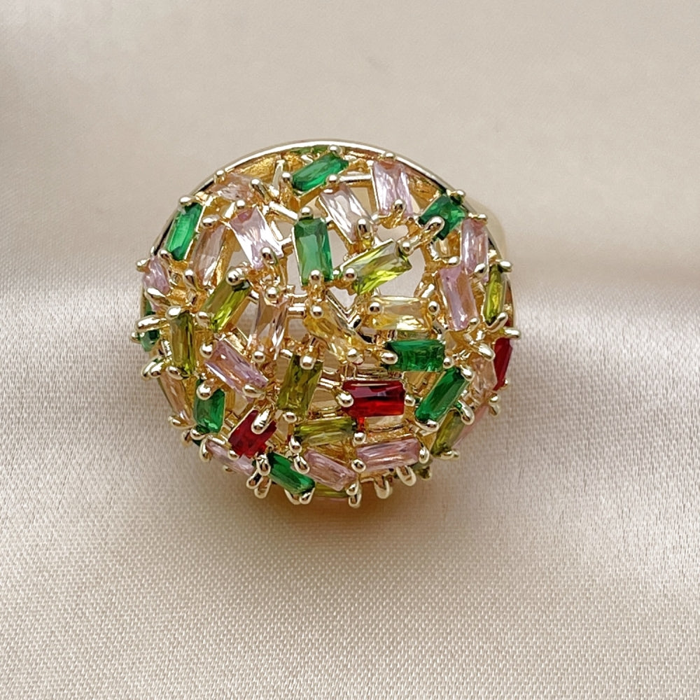 Oro Laminado Multi Stone Ring, Gold Filled Style Baguette Design, with Multicolor Cubic Zirconia, Polished, Golden Finish