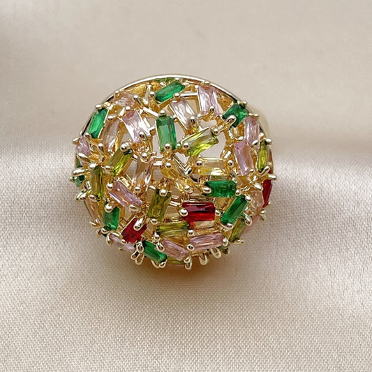 Oro Laminado Multi Stone Ring, Gold Filled Style Baguette Design, with Multicolor Cubic Zirconia, Polished, Golden Finish