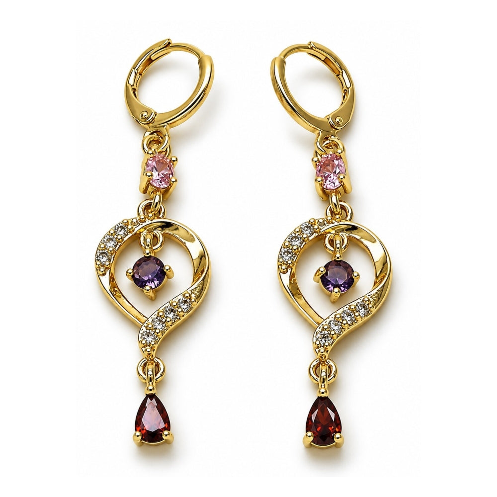 Oro Laminado Long Earring, Gold Filled Style Teardrop Design, with Multicolor and White Cubic Zirconia, Polished, Golden Finish
