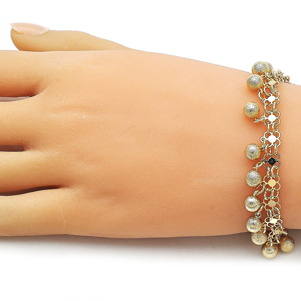 Oro Laminado Charm Bracelet, Gold Filled Style Ball Design, Matte Finish, Golden Finish