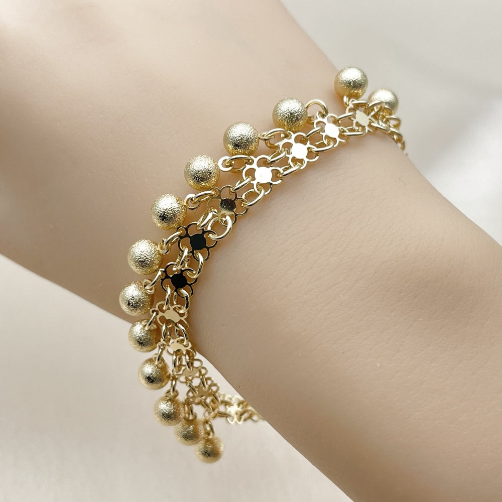 Oro Laminado Charm Bracelet, Gold Filled Style Ball Design, Matte Finish, Golden Finish