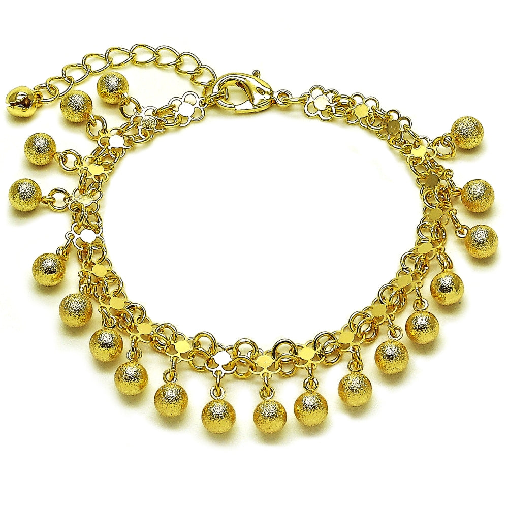 Oro Laminado Charm Bracelet, Gold Filled Style Ball Design, Matte Finish, Golden Finish