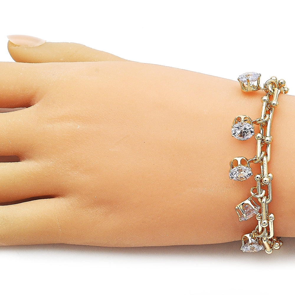 Oro Laminado Charm Bracelet, Gold Filled Style with White Cubic Zirconia, Polished, Golden Finish