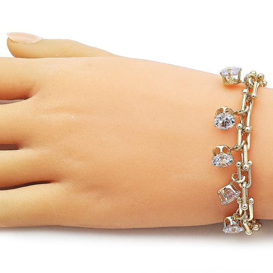 Oro Laminado Charm Bracelet, Gold Filled Style with White Cubic Zirconia, Polished, Golden Finish