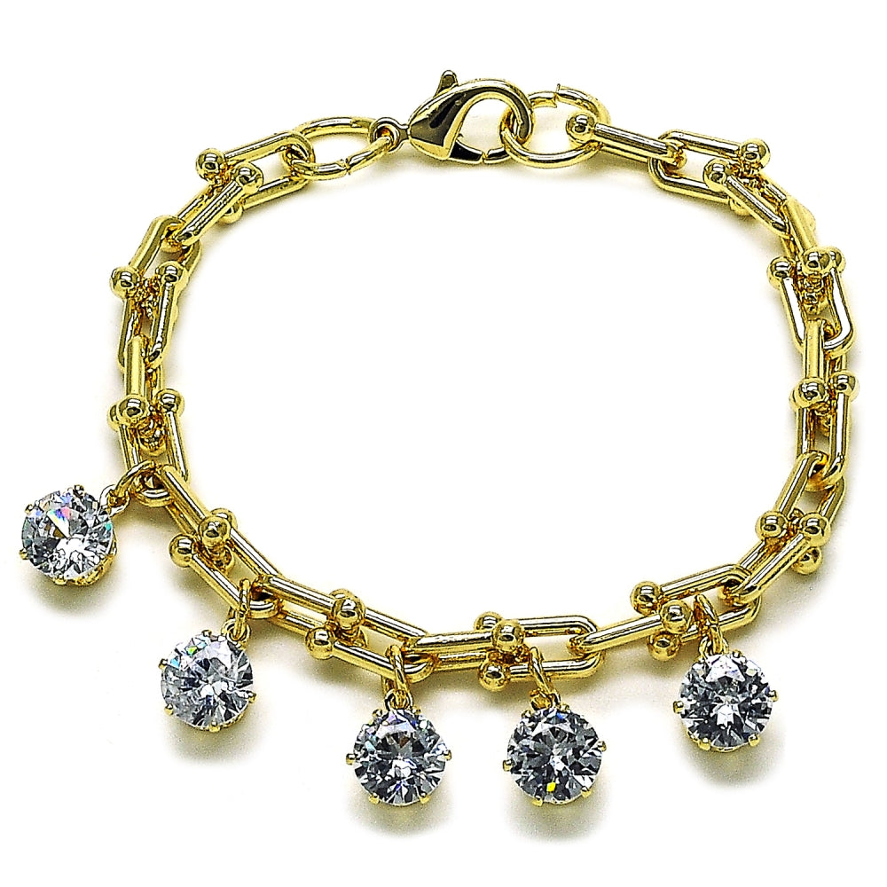 Oro Laminado Charm Bracelet, Gold Filled Style with White Cubic Zirconia, Polished, Golden Finish