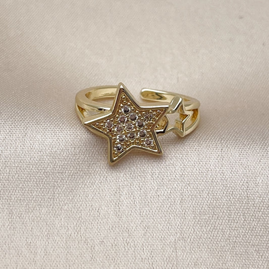 Oro Laminado Multi Stone Ring, Gold Filled Style Star Design, with White Micro Pave, Polished, Golden Finish
