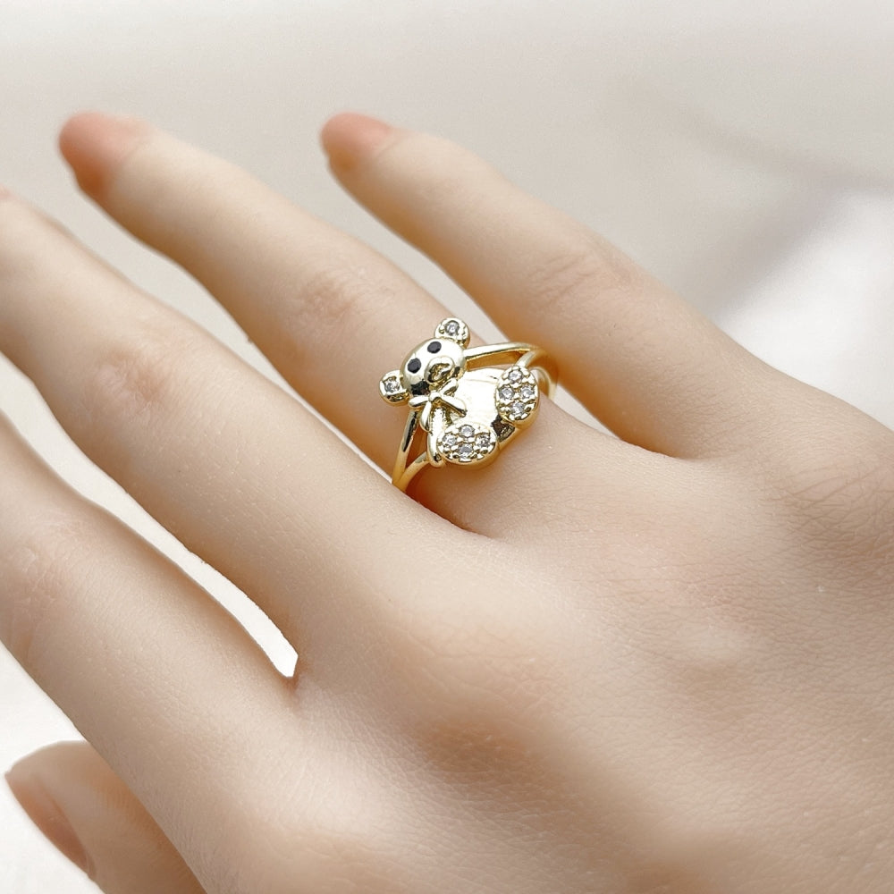 Oro Laminado Multi Stone Ring, Gold Filled Style Teddy Bear Design, with White Cubic Zirconia, Polished, Golden Finish