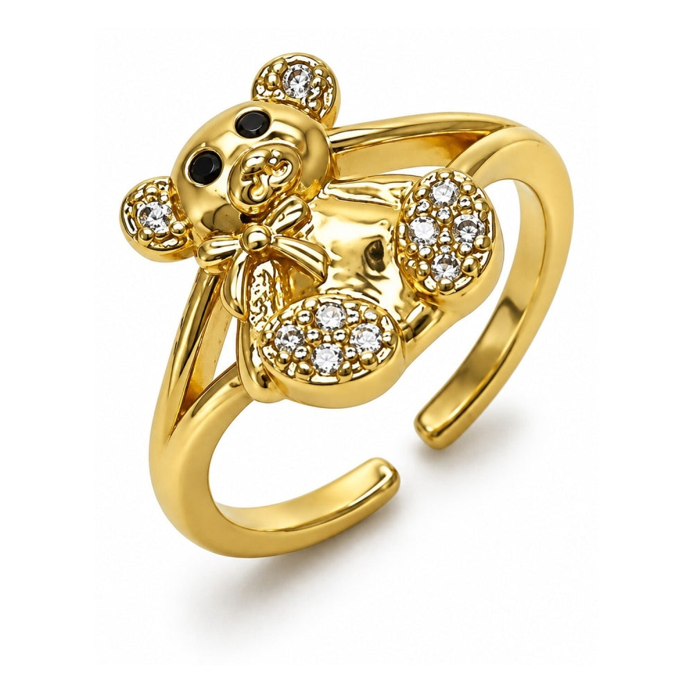 Oro Laminado Multi Stone Ring, Gold Filled Style Teddy Bear Design, with White Cubic Zirconia, Polished, Golden Finish
