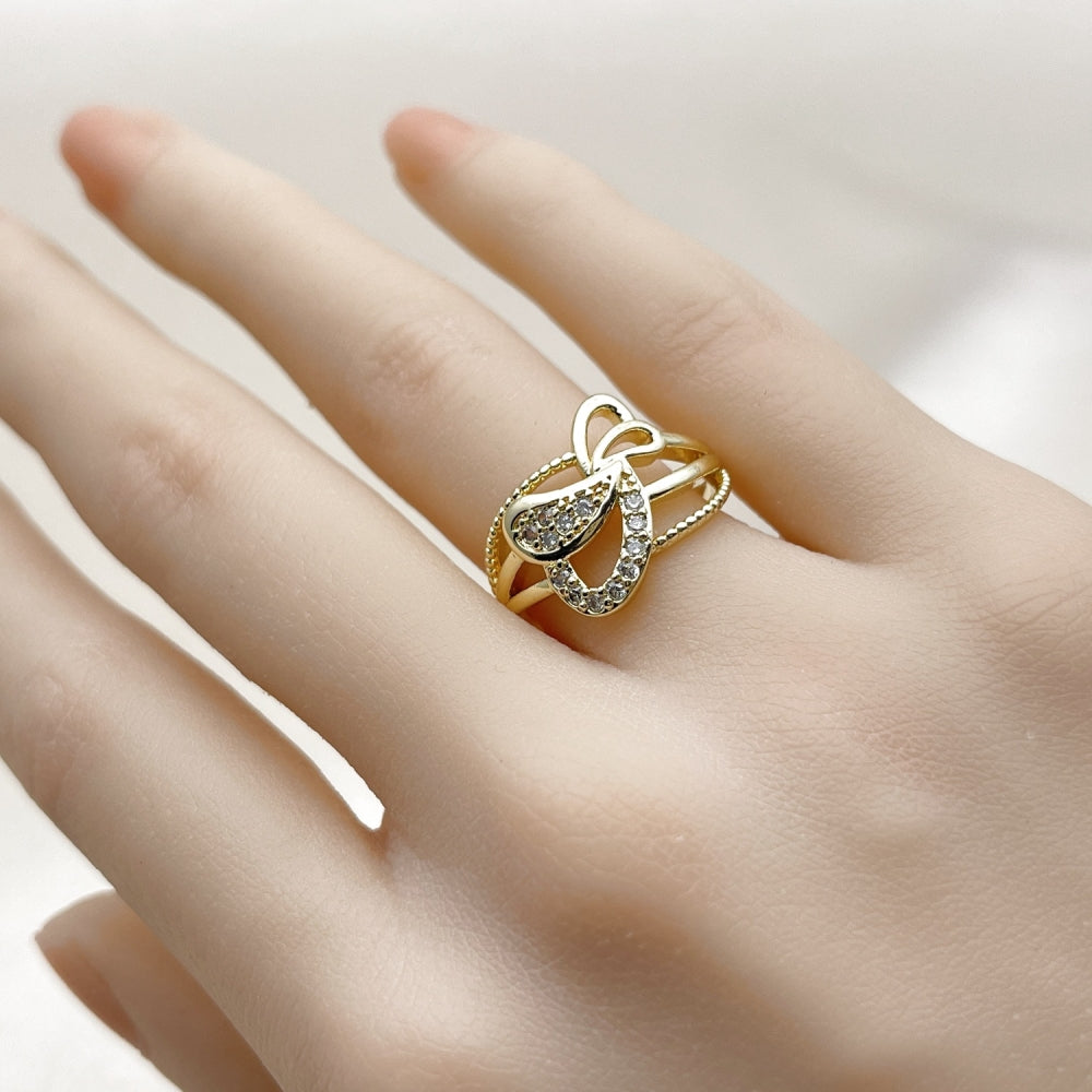 Oro Laminado Multi Stone Ring, Gold Filled Style Heart Design, with White Cubic Zirconia, Polished, Golden Finish