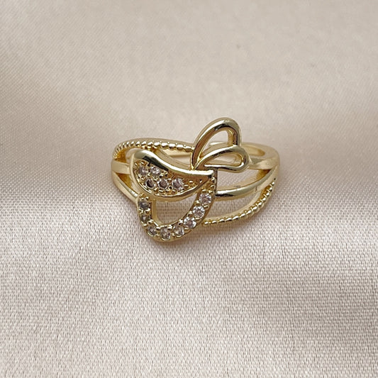 Oro Laminado Multi Stone Ring, Gold Filled Style Heart Design, with White Cubic Zirconia, Polished, Golden Finish